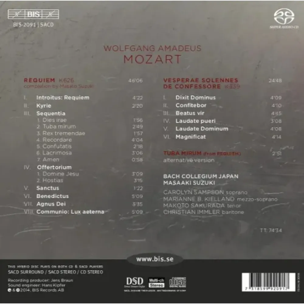 Masaaki Suzuki, Bach Collegium Japan - Mozart: Requiem - LP