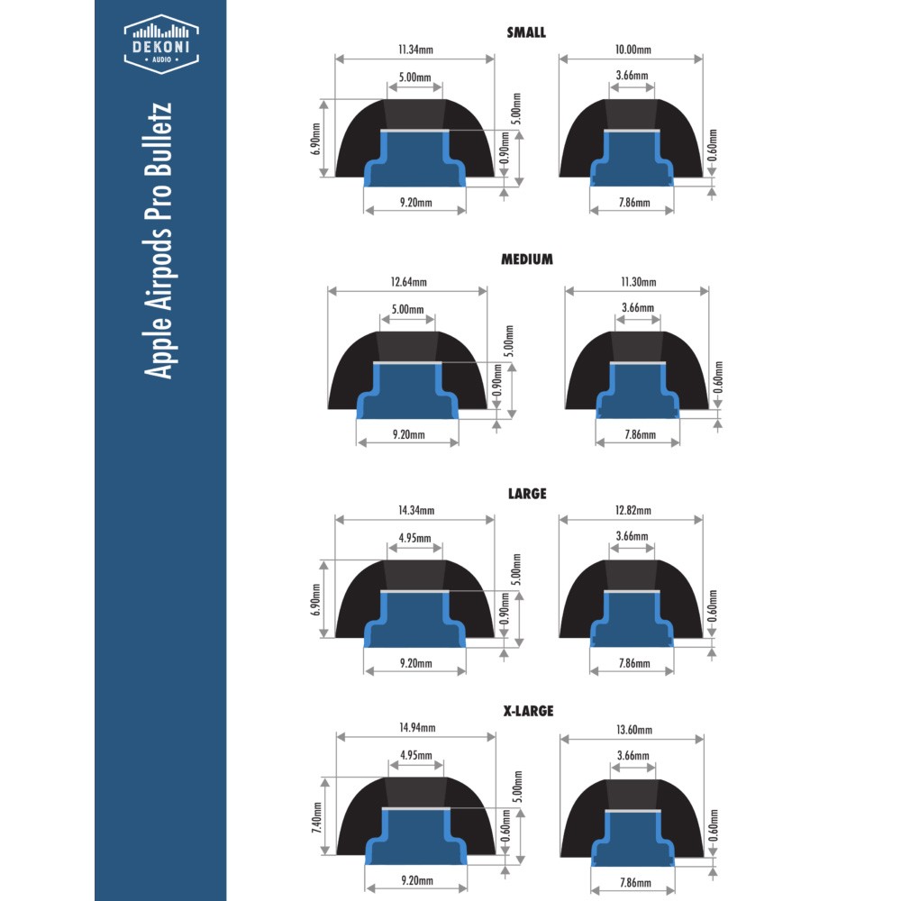 Dekoni Audio Bulletz for the Apple Airpods Pro Small 3 Pack Grey