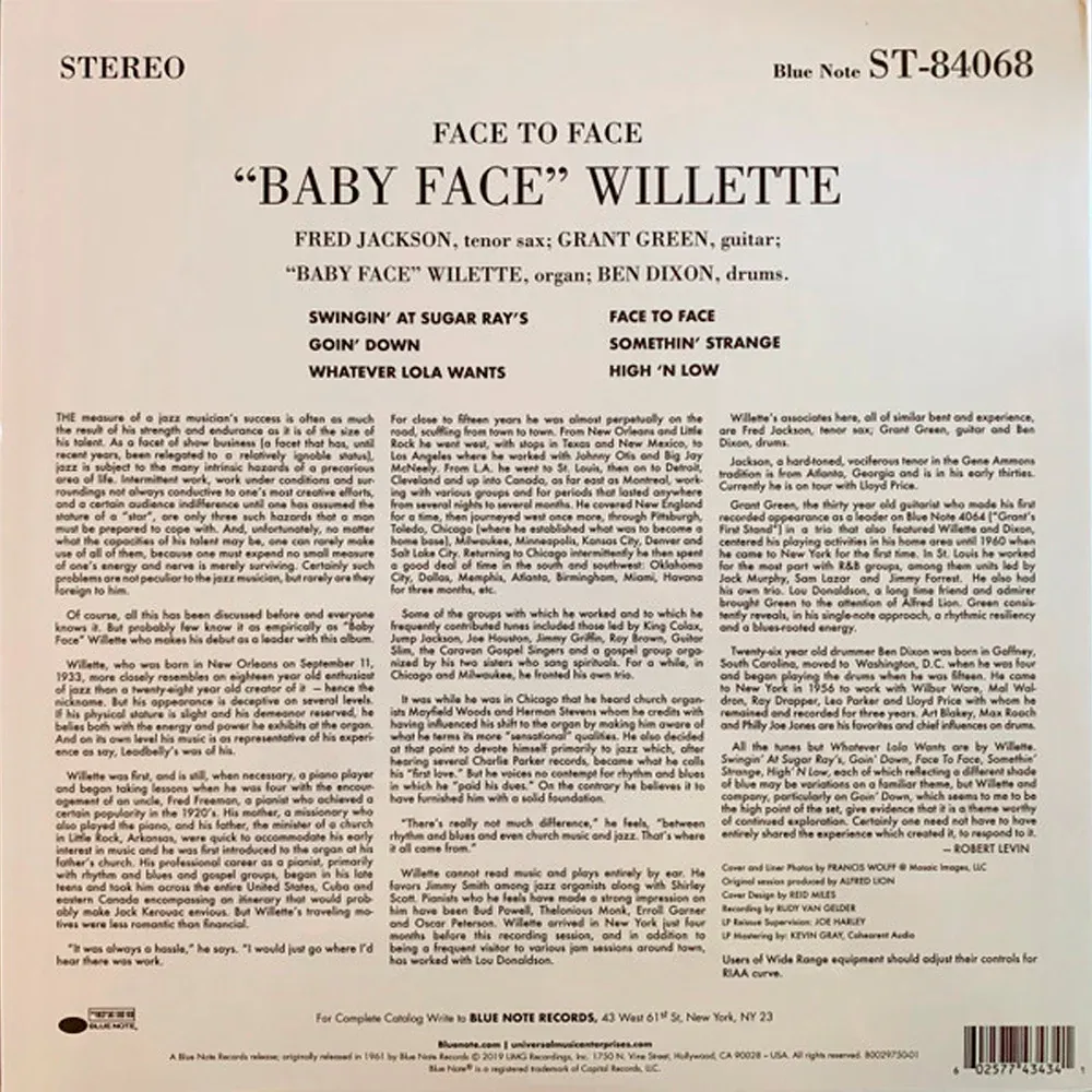 Baby Face Willette - Face To Face (Tone Poet) LP