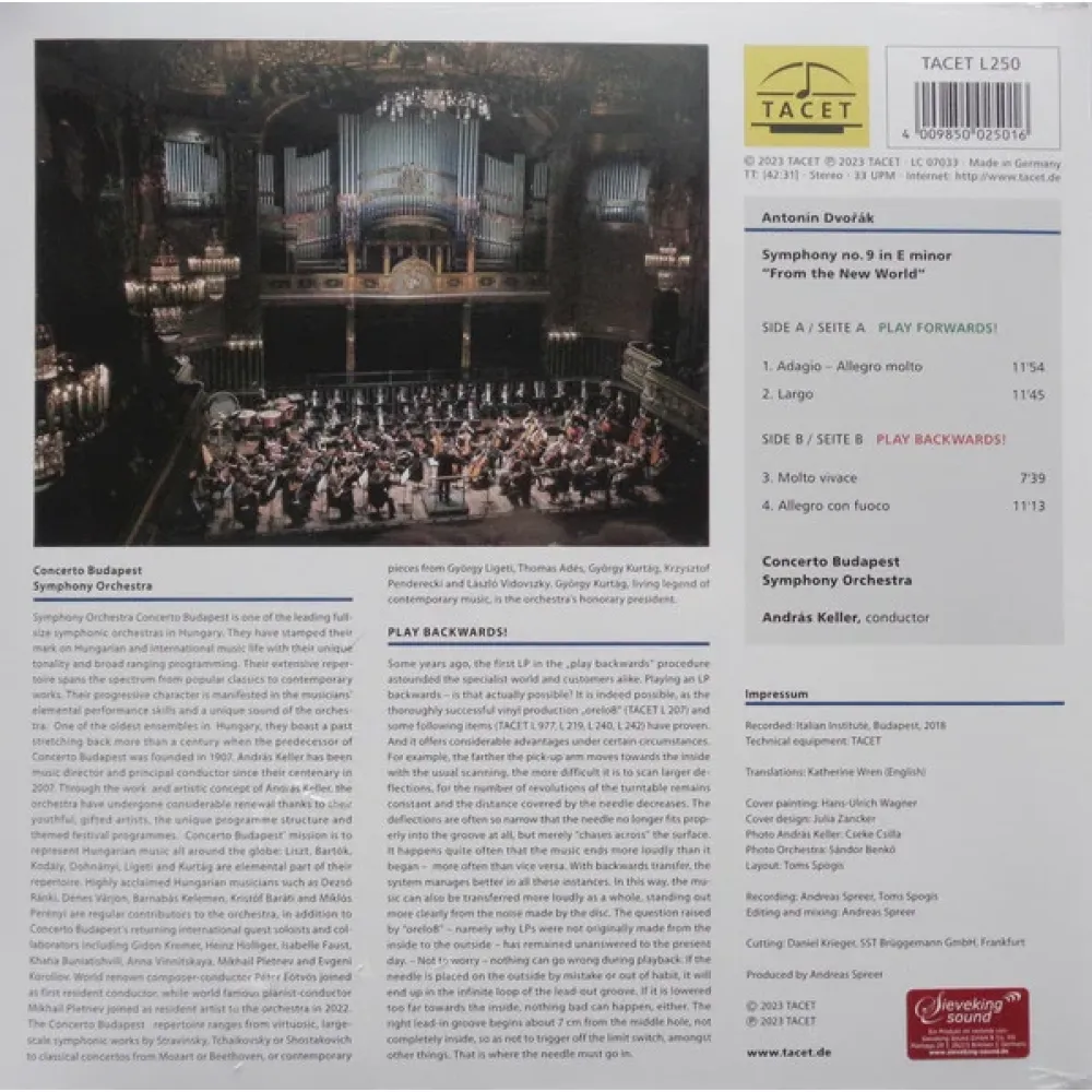 Antonin Dvorak - Concerto Budapest, Andras Keller – Symphony No. 9 In E Minor "From The New World" (Tacet) LP