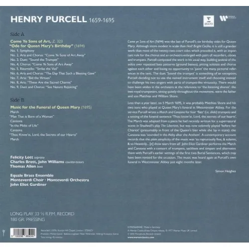 John Eliot Gardiner - Music For The Queen Mary - Come Ye Sons Of Arts LP