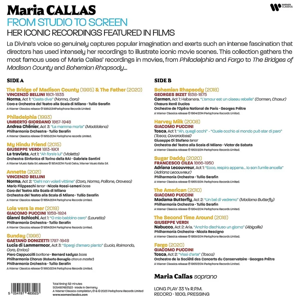 Maria Callas - From Studio To Screen LP