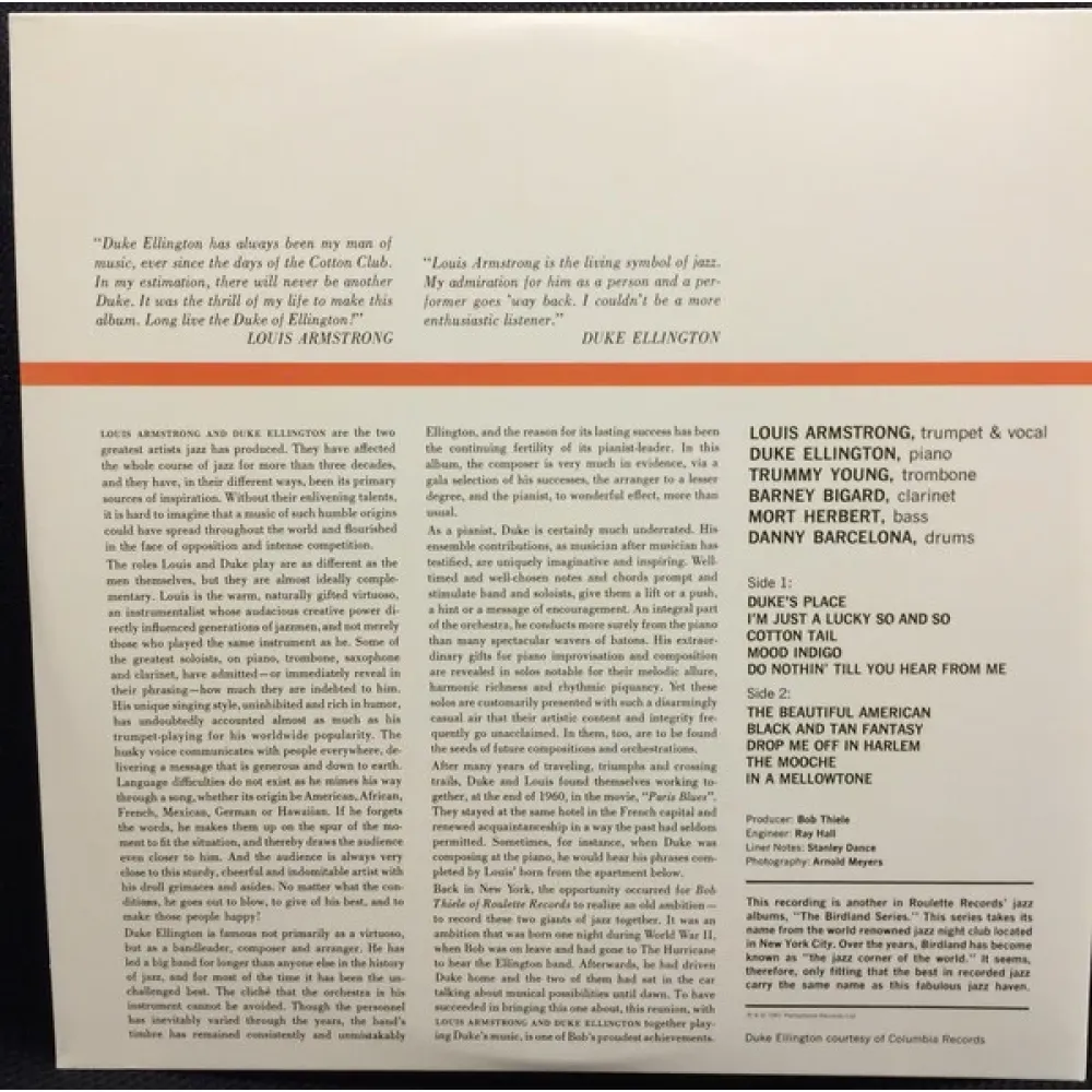 Louis Armstrong; Duke Ellington - Recording Together For The First Time